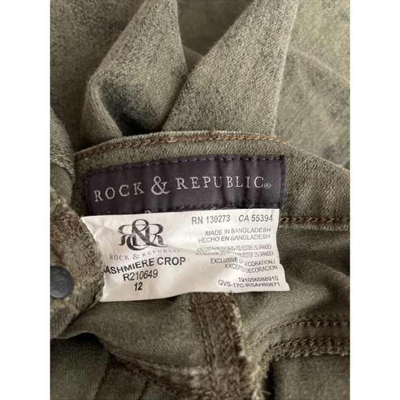 Rock & Republic Jeans Womens 12 Kashmiere Crop 5-Pocket Stretch Flex Green - Picture 2 of 7